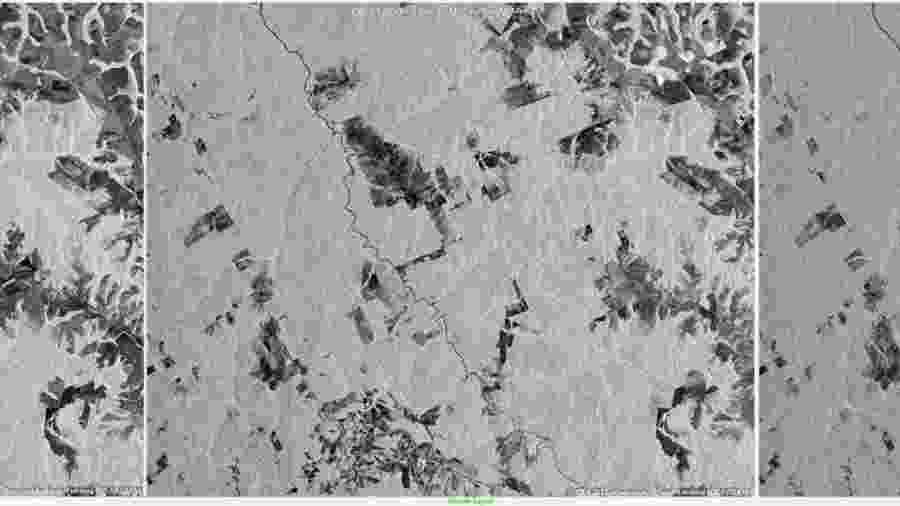 Imagem obtida por satélite-radar da ESA (Agência Espacial Europeia) de área de desmatamento na Amazônia, em Mato Grosso (Imagem: ESA/internet/Projeto Earth Watching)