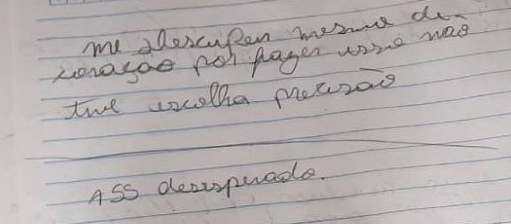 Trecho do bilhete deixado pelo responsável pelo furto (Foto: Arquivo Pessoal)