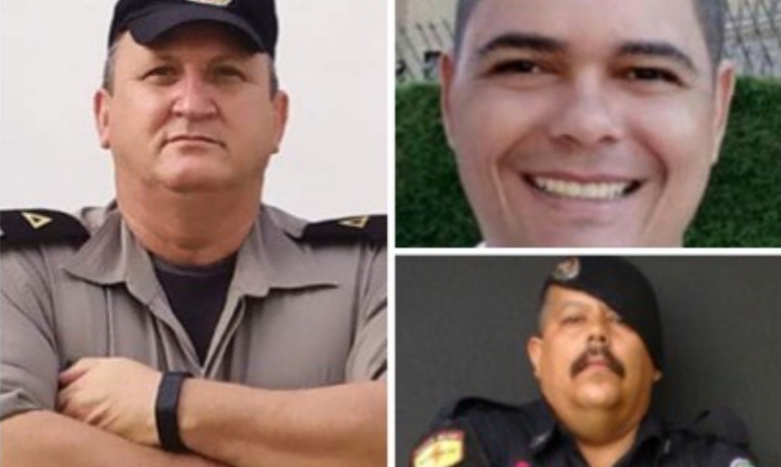 Em sentido horário: Xavier, Camargo e Rodrigão, vítimas da covid (Foto: PM)