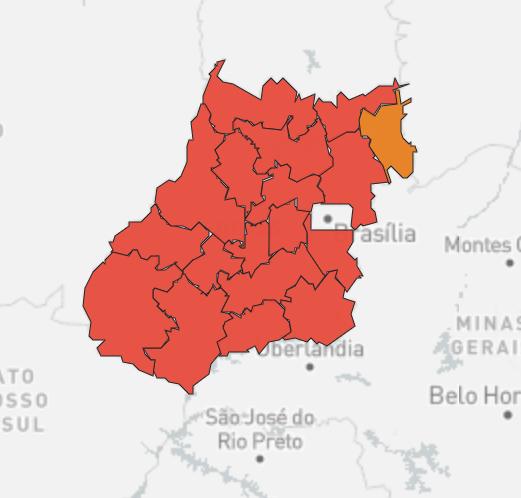 Mapa de calor da Secretaria de Estado da Saúde (SES) mostra estado de calamidade em todas as regiões, com exceção da Noroeste II (Imagem: SES)