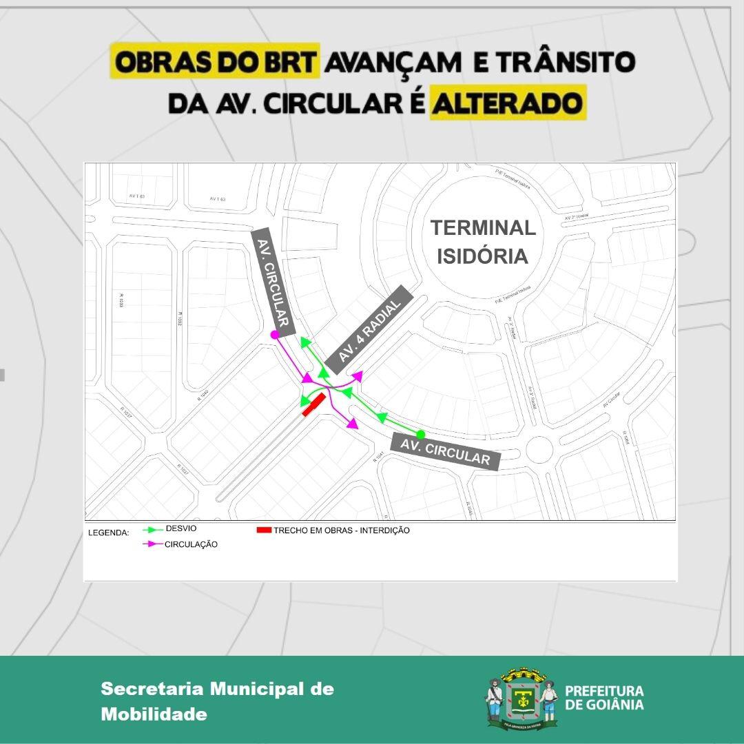 Obras do BRT: Veja novo desvio na avenida Circular, no setor Pedro Ludovico (Foto: Divulgação/ prefeitura de Goiânia)