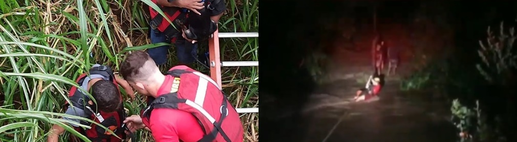 Duas crianças e três adultos ficaram ilhados em ocorrências distintas após forte chuva em Goiânia e Aparecida de Goiânia. (Foto: divulgação/Corpo de Bombeiros)