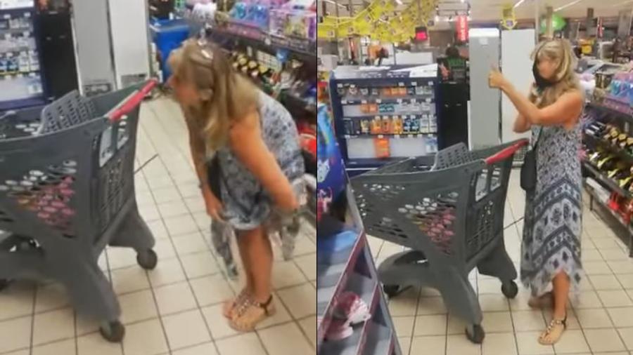 Mulher retira calcinha e usa como 'máscara de covid' em supermercado; veja