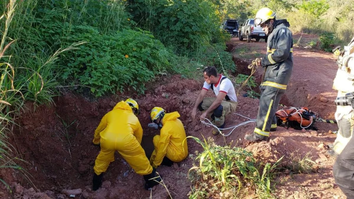 Corpo de bombeiros e Polícia Civil encontraram o corpo em tubulação de esgoto no Itapoã (Foto: PCDF/Divulgação)