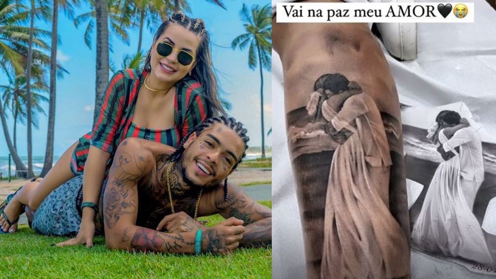 Viúva de MC Kevin faz tatuagem na perna homenageando o cantor