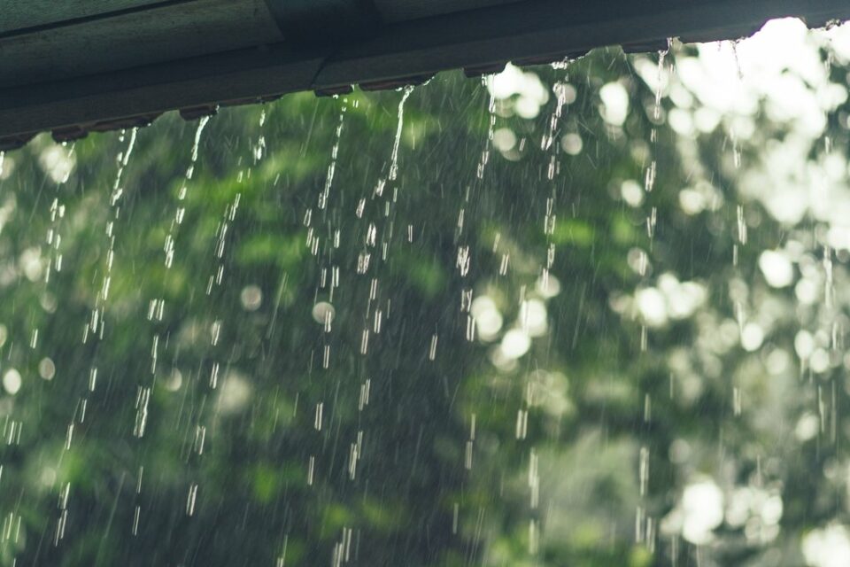 rain outside the windows of the villa. tropics