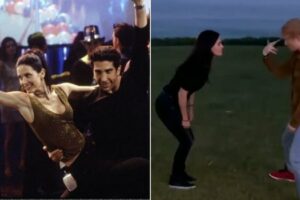 Courteney Cox e Ed Sheeran recriam famosa dança de Monica e Ross em 'Friends'
