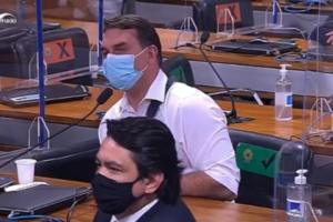 Senador Flávio Bolsonaro em sessão da CPI da Covid (Foto: Reprodução)