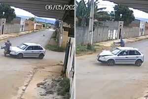 Motociclista é arremessado após ser atingido por carro em Formosa; assista