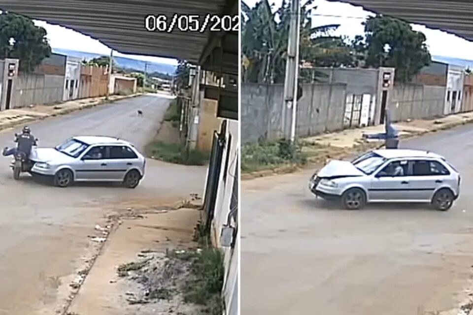 Motociclista é arremessado após ser atingido por carro em Formosa; assista