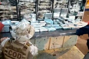 Uma carga milionária de cocaína foi encontrada escondida em um caminhão carregado de milho, na BR-364, em Jataí. (Foto: divulgação/PM)