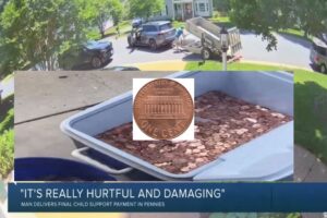 Avery Pai joga 80 mil moedas de um centavo em quintal para pagar pensão da filha