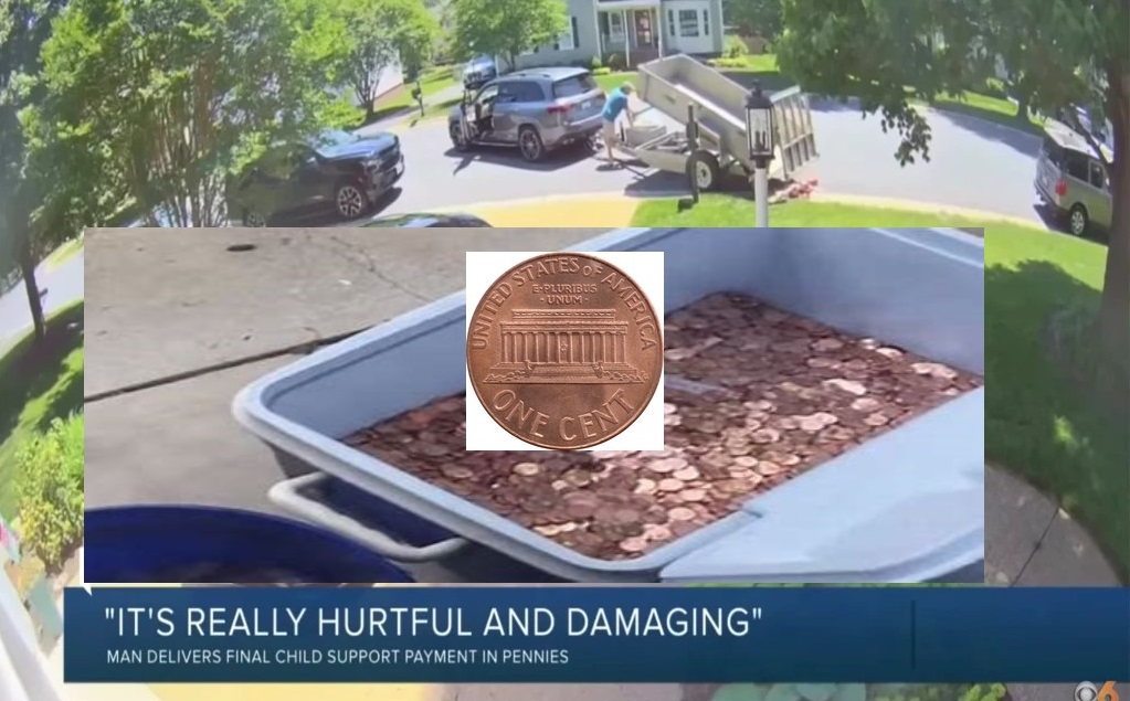Avery Pai joga 80 mil moedas de um centavo em quintal para pagar pensão da filha