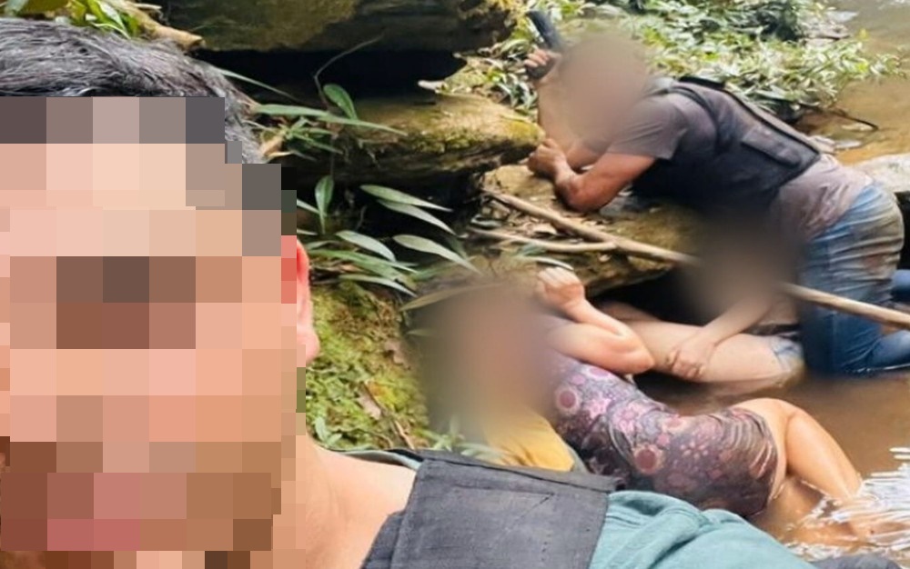 Um policial tirou uma selfie com três pessoas que foram feitas reféns por Lázaro Barbosa Sousa e estavam em situação de risco. (Foto: reprodução)