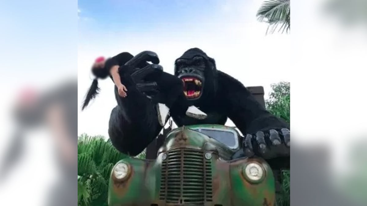 Menino comemorava o aniversário no parque temático; criança escorregou de uma estátua quando posava para uma foto