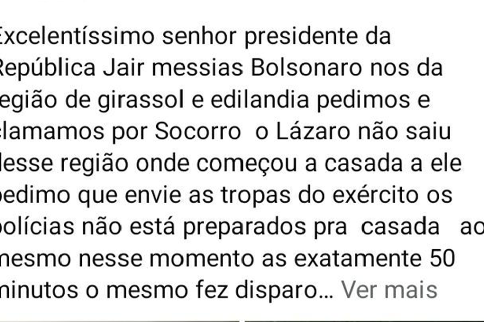 Pedido desesperado de morador nas redes sociais tenta sensibilizar Bolsonaro