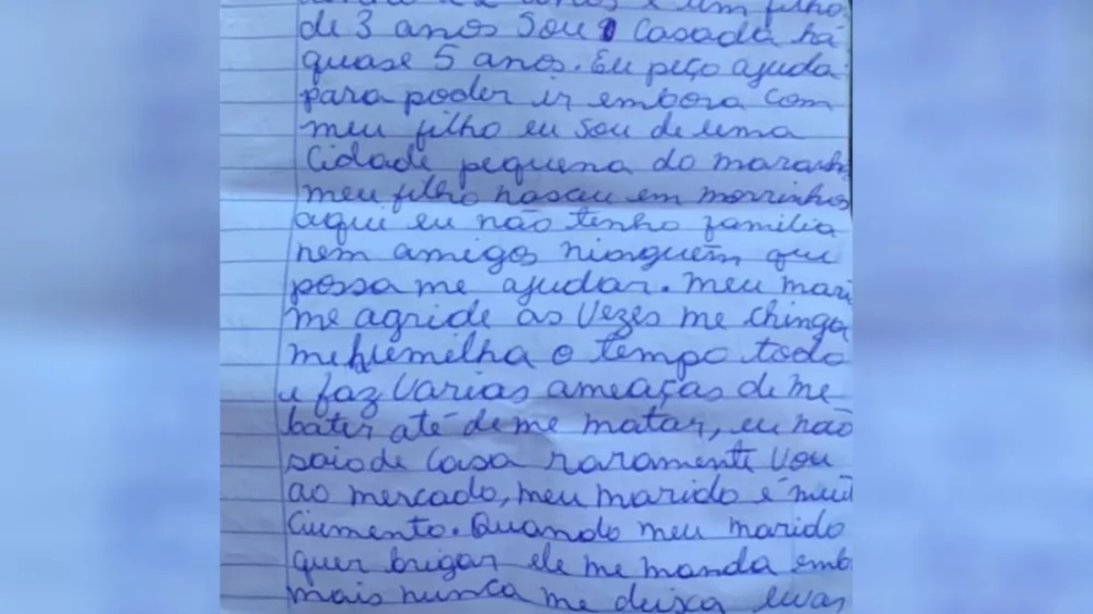 Uma jovem de 22 anos denunciou o marido por violência doméstica através de uma carta na cidade de Morrinhos. Homem foi preso.