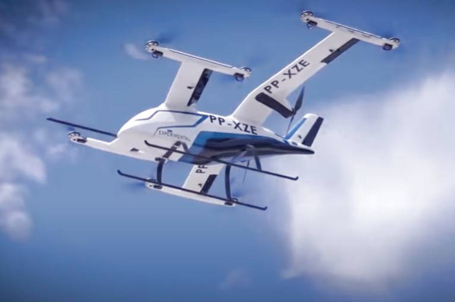 Imagem do eVTOL, veículo elétrico de decolagem e pouso vertical desenvolvido pela empresa Eve, da Embraer - Reprodução Youtube Embraer