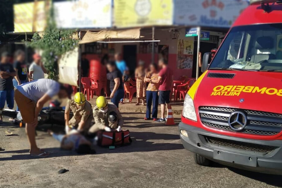 Motociclista tem fratura exposta após choque entre duas motos em Goianésia