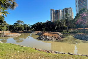 Após 85 dias, obra de lago do zoológico de Goiânia chega ao fim