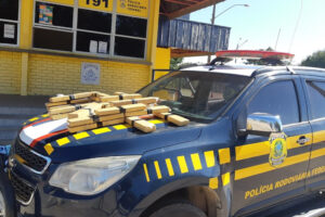 PRF apreende mala com drogas em preservativos, em Abadia de Goiás