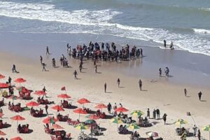Um homem de 32 anos foi resgatado neste domingo (25) na praia de Piedade, em Pernambuco, após ter sido vítima de um ataque de tubarão. (Foto: reprodução)