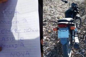 Homem se 'arrepende' de roubo e deixa bilhete para vítima recuperar moto
