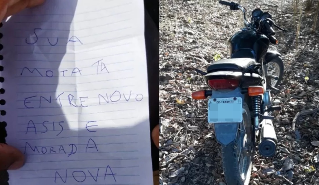 Homem se 'arrepende' de roubo e deixa bilhete para vítima recuperar moto