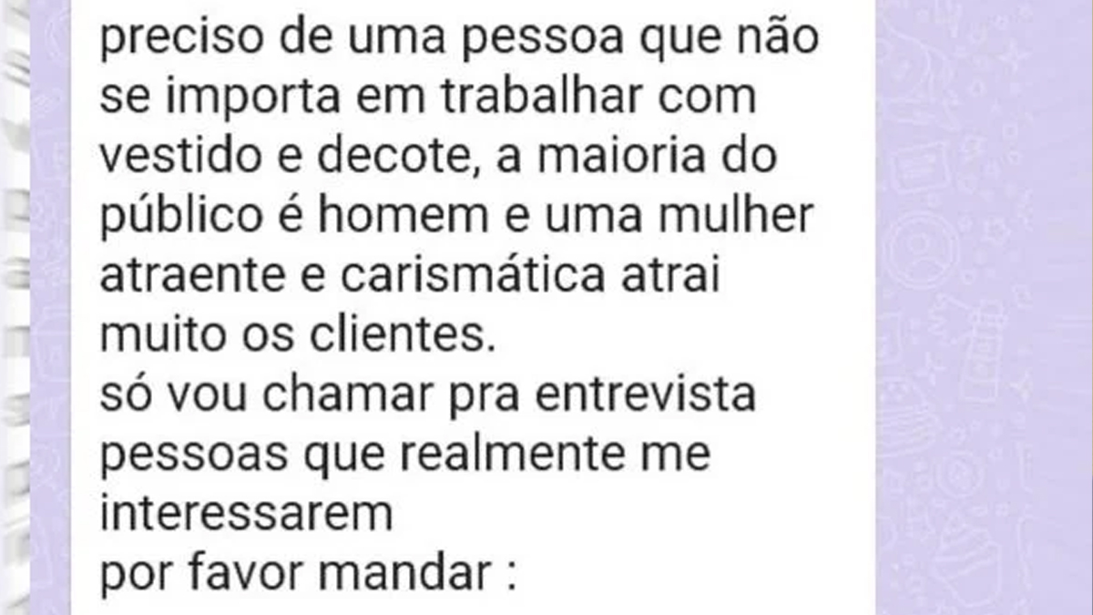 Loja do DF pede que mulheres façam entrevista de emprego com vestido e decote