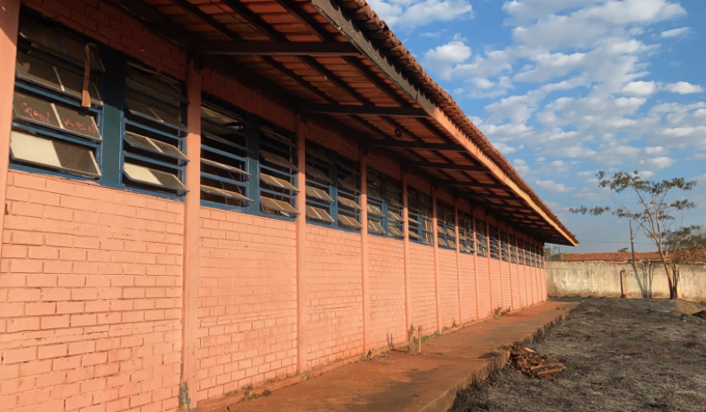 Incêndio em colégio do bairro Floresta, em Goiânia, restringiu-se a área verde e não danificou prédio (Foto: Divulgação)