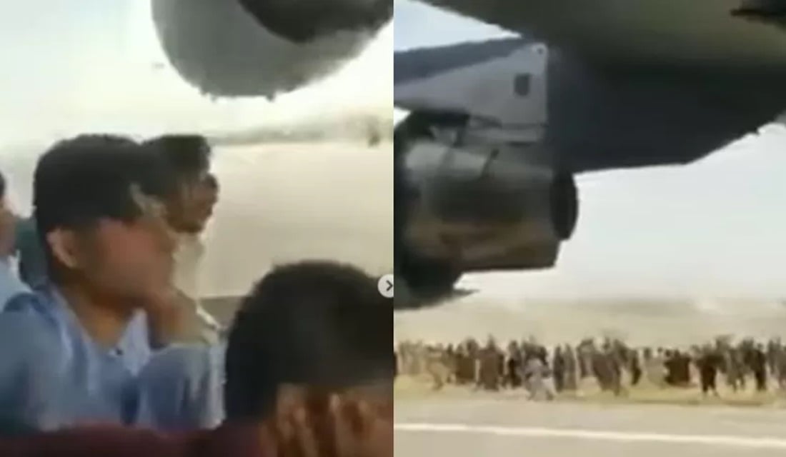 Vídeo mostra afegãos tentando se agarrar à fuselagem de avião dos EUA; veja