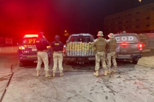 Policiais próximos de carga apreendida - Homem é preso com R$ 25 milhões em cocaína na BR-020, em Formosa