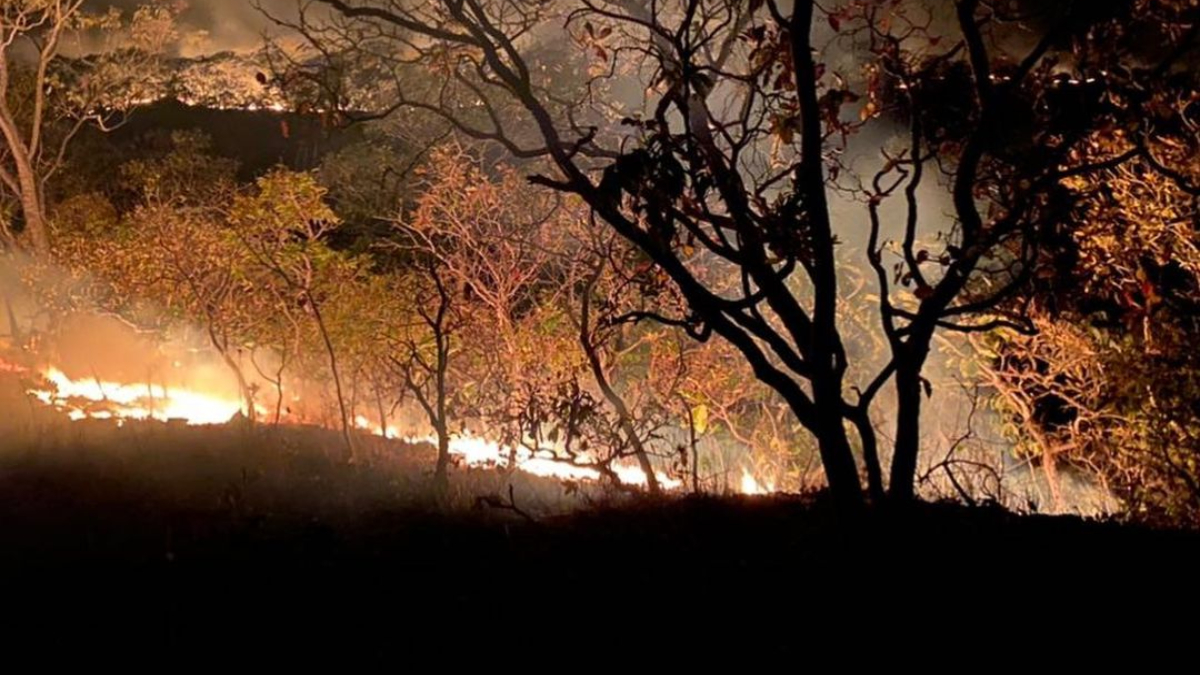 (Bombeiros combatem incêndio de 6 km de extensão na zona rural de Pirenópolis)