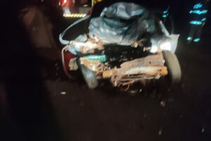 Um motorista morreu após colidir o carro contra um caminhão, na GO-206, em Quirinópolis, na madrugada deste domingo (29). (Foto: divulgação/Corpo de Bombeiros)