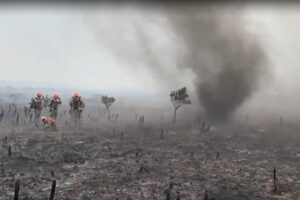 Redemoinhos de fogo dificultam o combate ao incêndio na Chapada dos Veadeiros. Fenômenos foram vistos por na APA Pouso Alto, no Vale da Lua