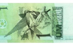 Cédula de um real, já fora de circulação, traz o beija-flor de peito azul (Foto: Banco Central)