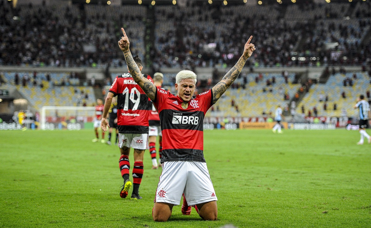 Pedro comemora gol do Flamengo no Maracanã com torcida