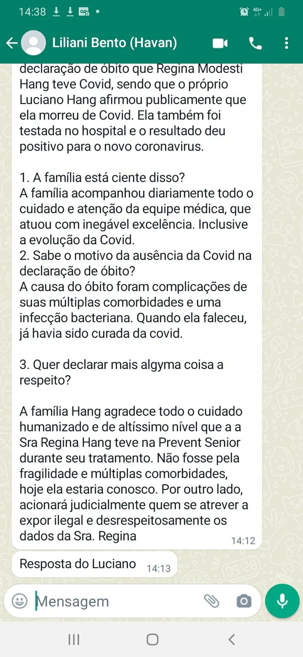Equipe de Hang sabia desde abril que Covid não constava no atestado de óbito da mãe dele