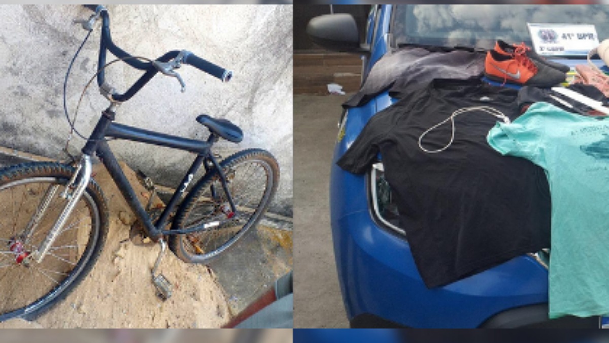 Bicicleta recuperada e roupas usadas para roubos