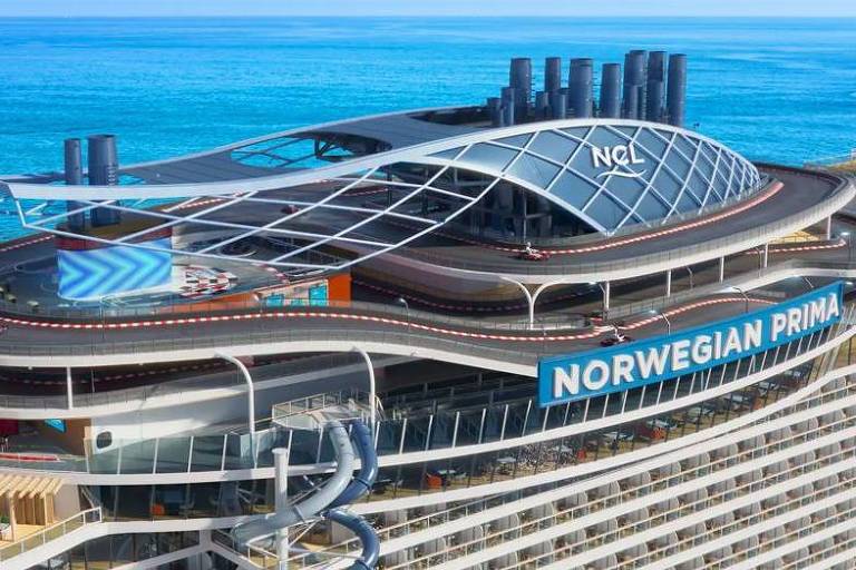 Embarque no Norwegian Prima está previsto para agosto de 2022. Navio de luxo oferece escorregador em queda livre e pista de corrida: fotos