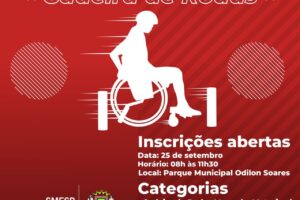 Banner sobre competição de slalom de cadeira de rodas