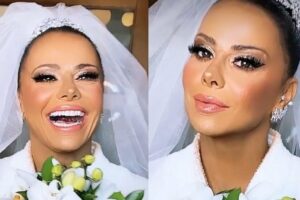 Viviane Araujo se casa com vestido modelo princesa bordado em cristais: veja