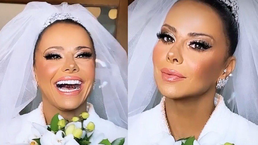 Viviane Araujo se casa com vestido modelo princesa bordado em cristais: veja