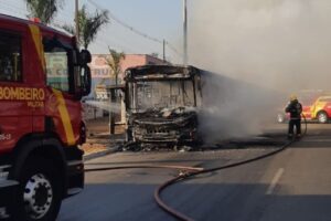 Ônibus pega fogo na rodovia GO-040, em Goiânia (Foto: Divulgação - CBMGO)