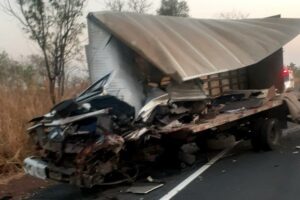 Uma pessoa morre em colisão entre caminhões (Foto: Leitor Mais Goiás)