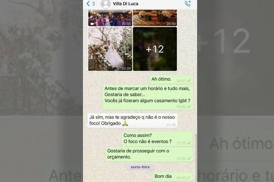 Casal denuncia espaço por homofobia e recusa em fazer casamento LGBTQI em Aparecida de Goiânia (Foto: Reprodução)