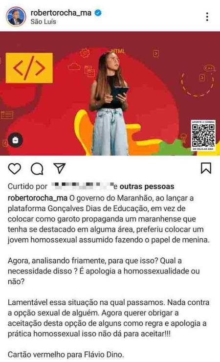 Post do senador Roberto Rocha que foi apagado (Foto: Reprodução)