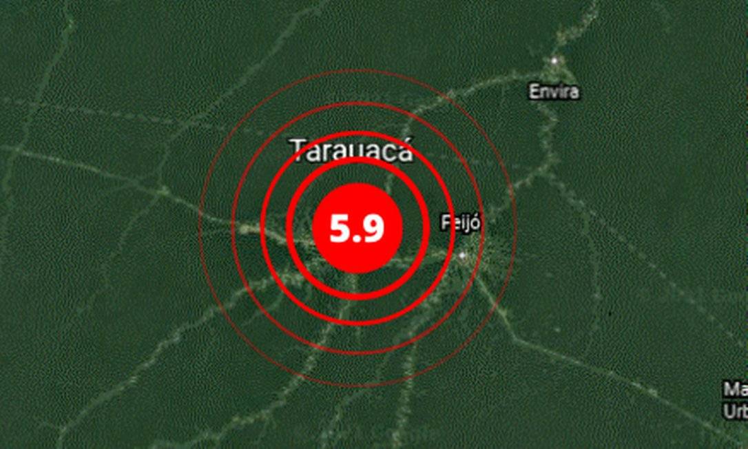 Um terremoto de magnitude 5,9 foi registrado no interior do Acre. O tremor de terras ocorreu na cidade de Tarauacá, no sábado (2) (Foto: Rede Sismográfica Brasileira)