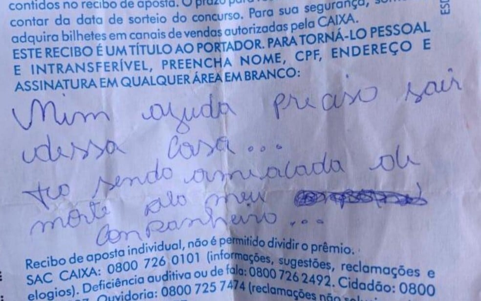 Mulher mantida em cárcere privado pede socorro em bilhete de loteria, em Anápolis