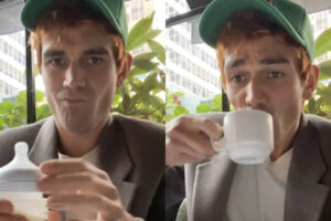 KJ Apa tomando leite Riverdale "Minha esposa é uma máquina de leite e eu amo isso", escreveu KJ Apa. Ator de 'Riverdale' posta vídeo tomando leite materno e é criticado